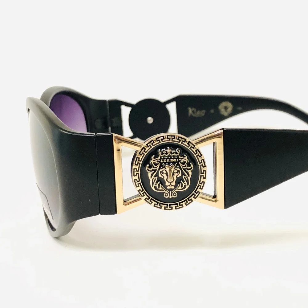 Kleo Sunglasses Black Lens Gold Accent Oval Frame‎ Fashion Shades Trendy Classic